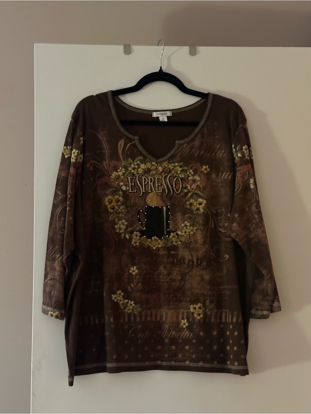 dressbarn Brown 'Espresso' Floral Graphic Long Sleeve Top